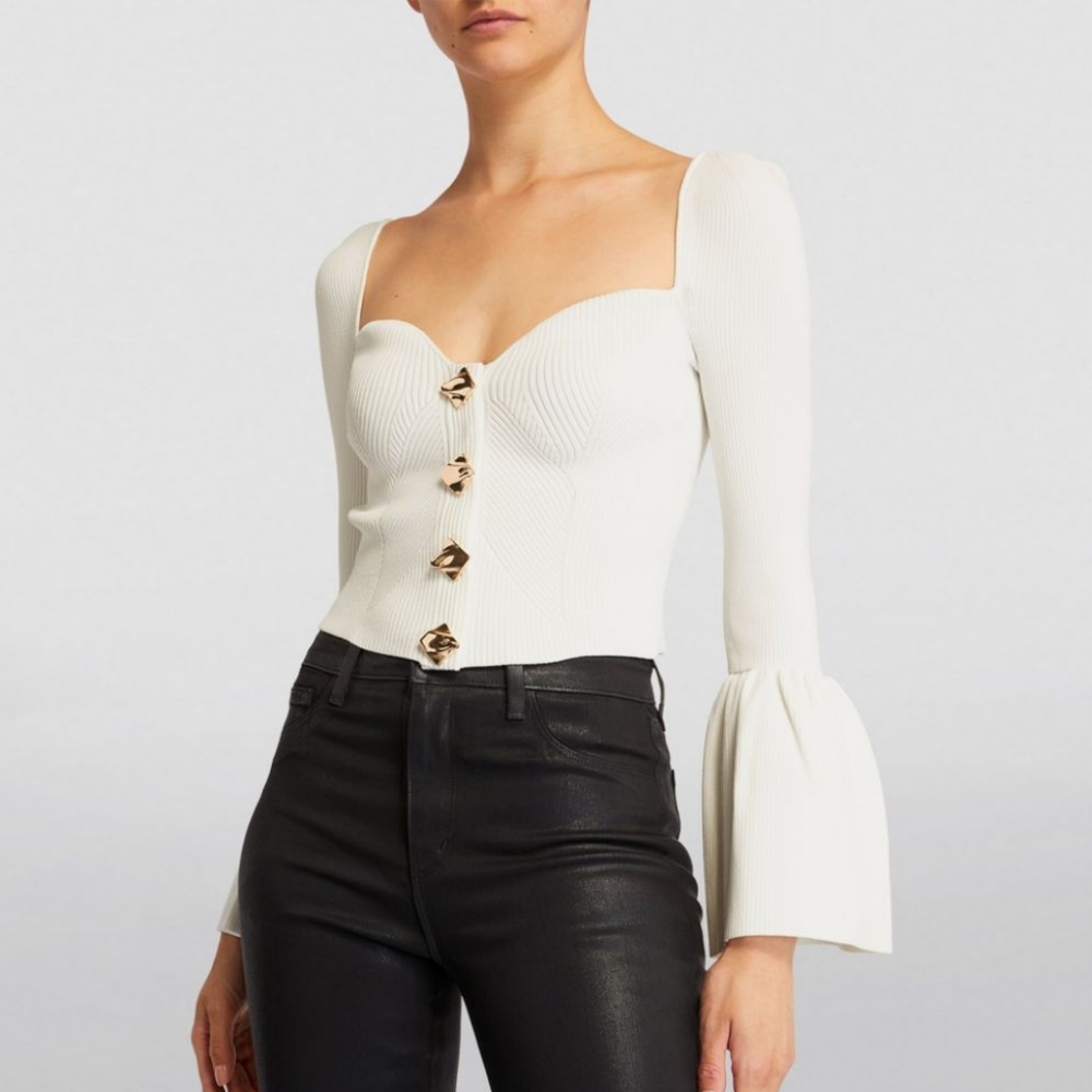 NWOT Button-Embellished Ribbed Knitted Top